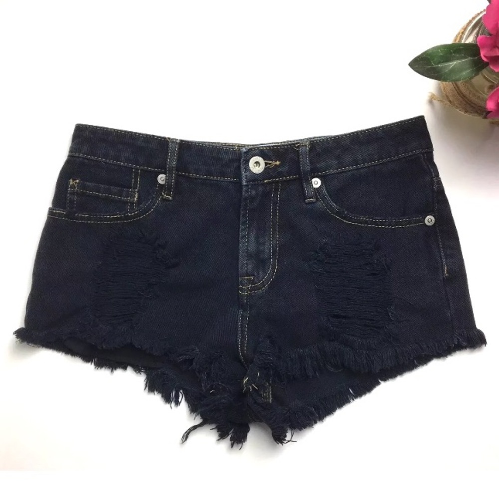 Gypsy Warrior Jean Shorts Distressed Frayed Black